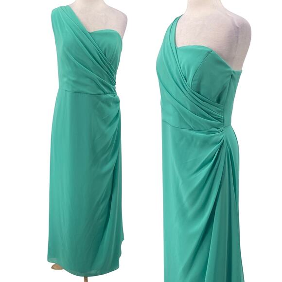 After Six Gown One Shoulder Draped Maxi Dress Sweetheart Gathered Turquoise 8 - Picture 1 of 10